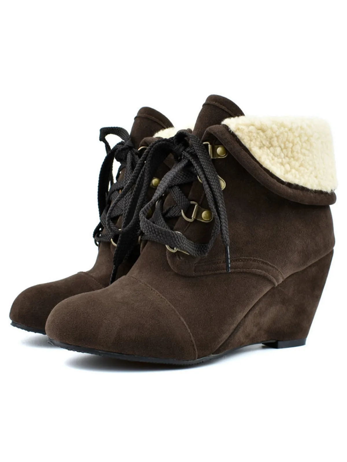 Outlet Retro Stage Suede Fleece Lace-Up Wedge Heel Ankle Boots