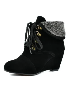 Outlet Retro Stage Suede Fleece Lace-Up Wedge Heel Ankle Boots