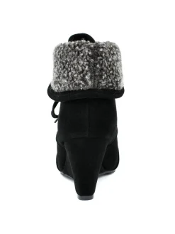 Outlet Retro Stage Suede Fleece Lace-Up Wedge Heel Ankle Boots