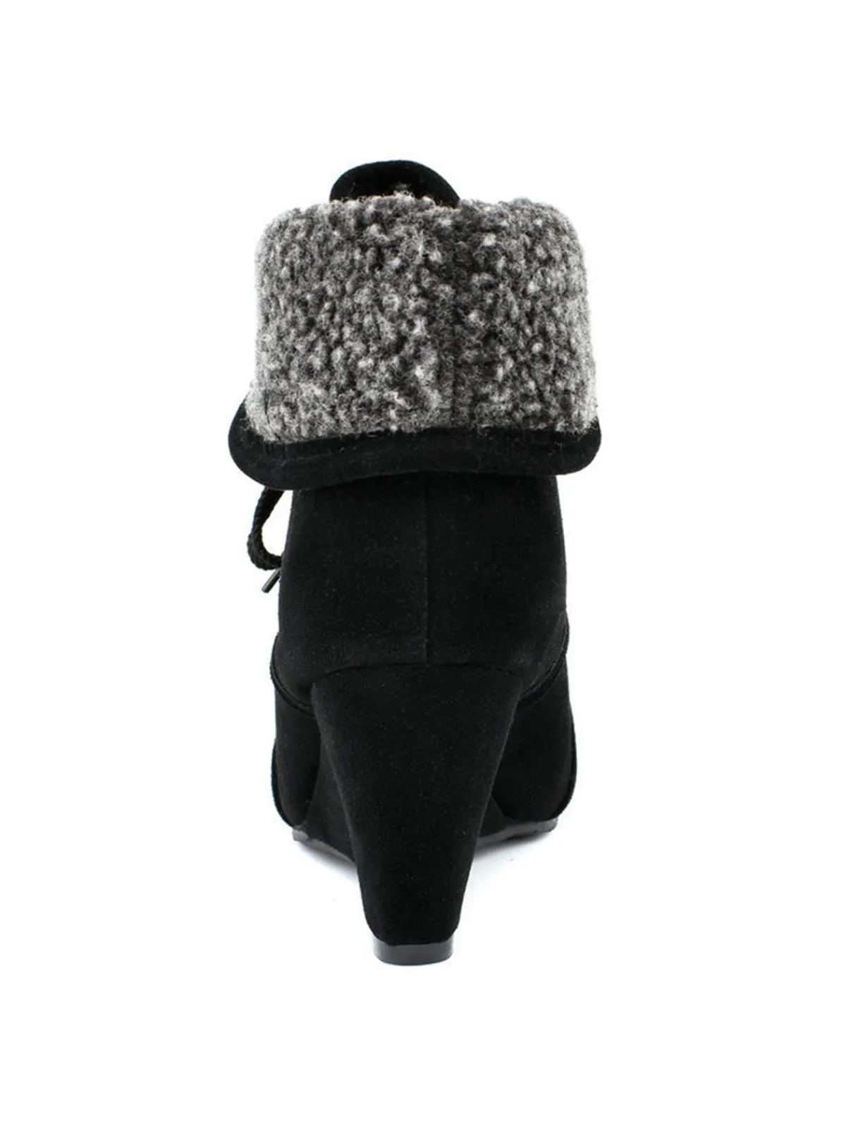 Outlet Retro Stage Suede Fleece Lace-Up Wedge Heel Ankle Boots