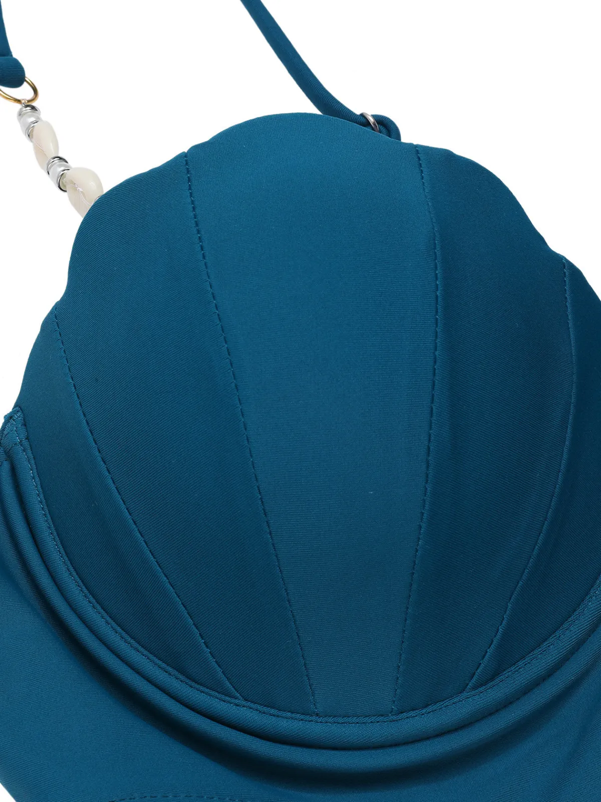 New Retro Stage 1960s Seashell Spaghetti Strap Cut-Out Swimsuit Teal