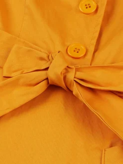 Sale Retro Stage 1950s Buttoned Lapel Belted Dress Turmeric