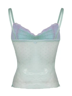 Hot Retro Stage 1940s Dots Mesh Mermaid Camisole Turquoise