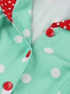 Outlet Retro Stage 1950s Patchwork Polka Dots Dress Turquoise