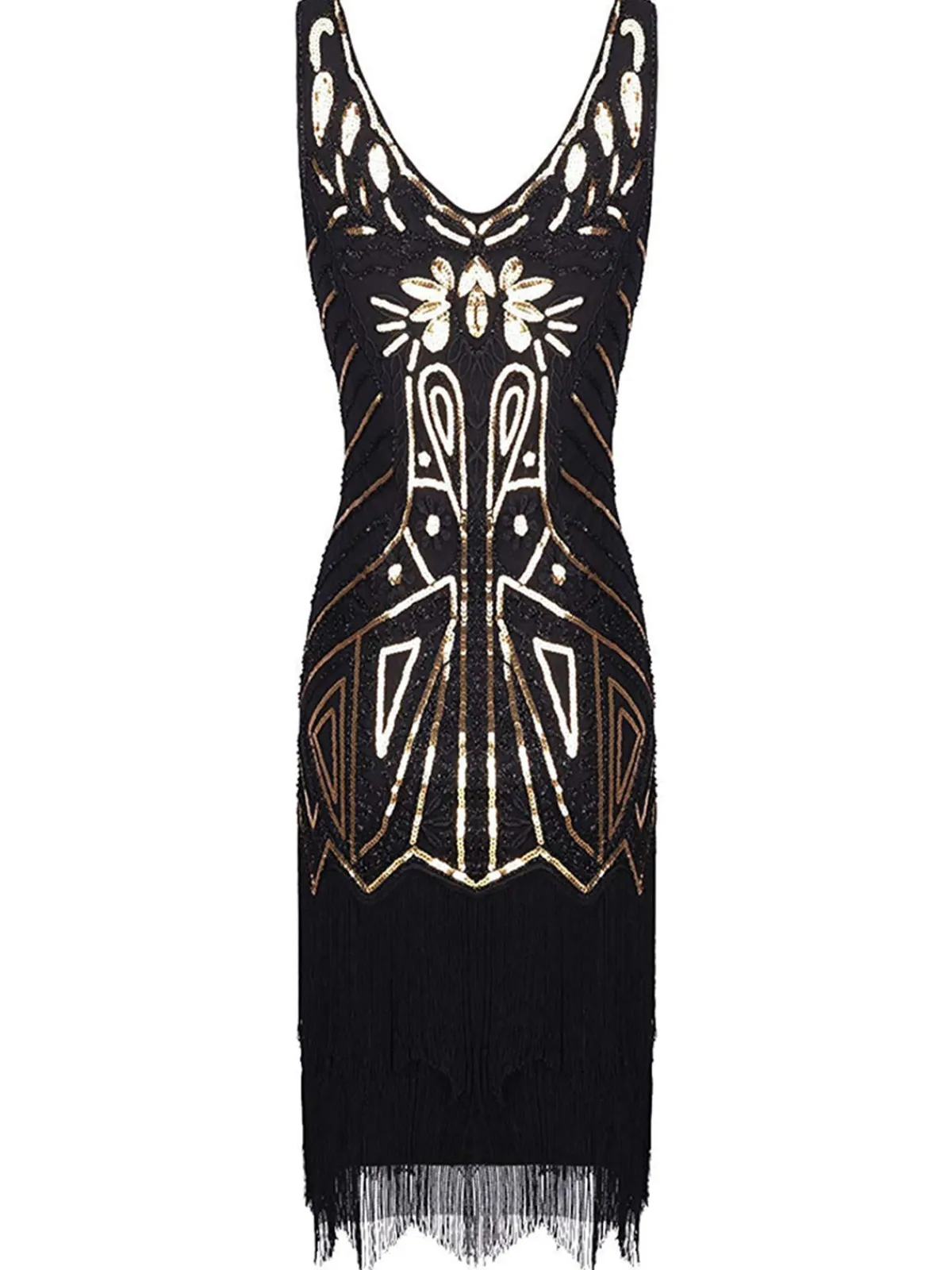 Discount Retro Stage US Only 1920sSequin Fringed Flapper Dress Black