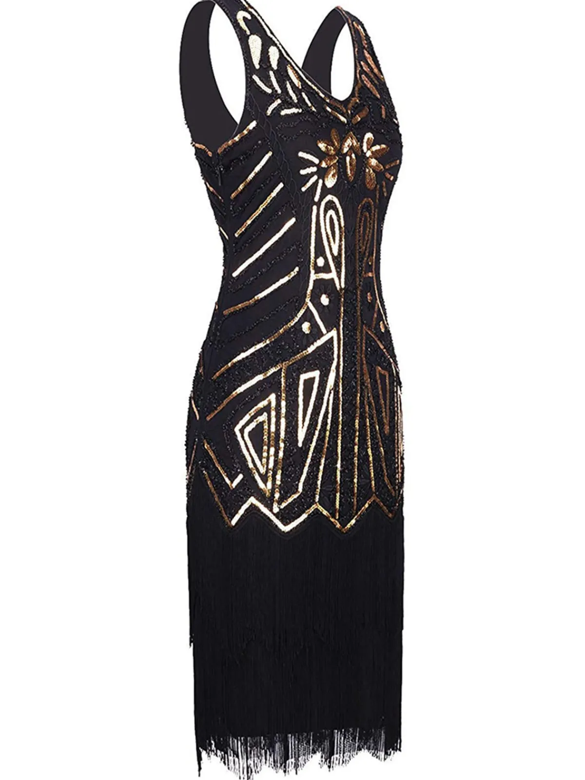 Discount Retro Stage US Only 1920sSequin Fringed Flapper Dress Black