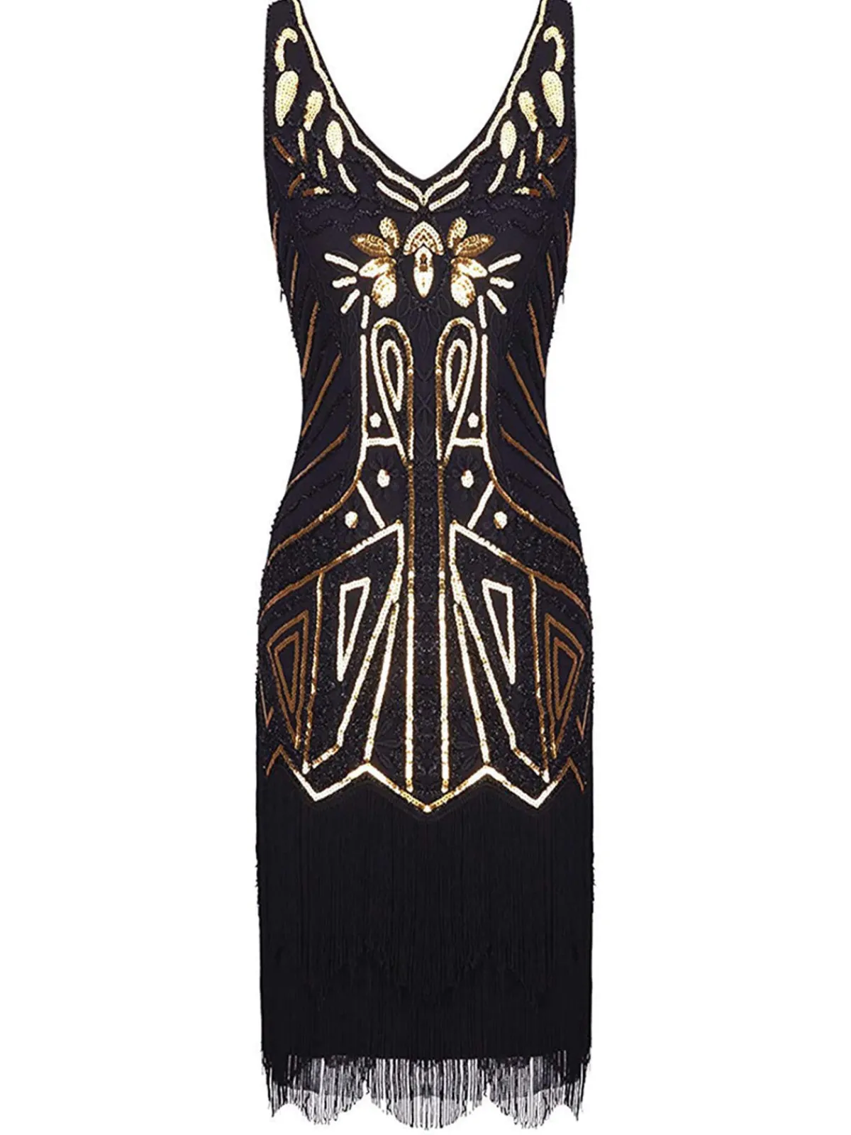 Discount Retro Stage US Only 1920sSequin Fringed Flapper Dress Black