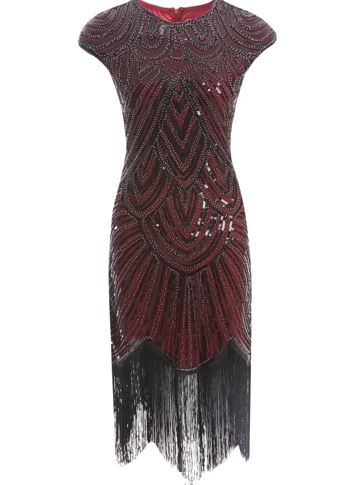 Hot Retro Stage US Only 1920s Sequin Beaded Fringed Dress Wine red