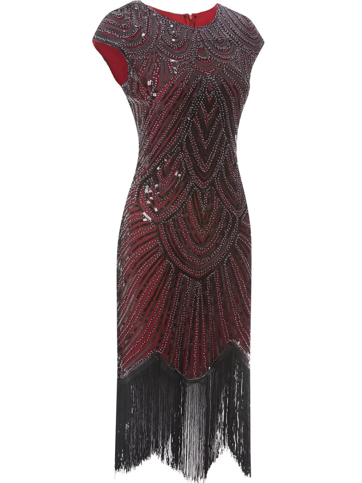 Hot Retro Stage US Only 1920s Sequin Beaded Fringed Dress Wine red