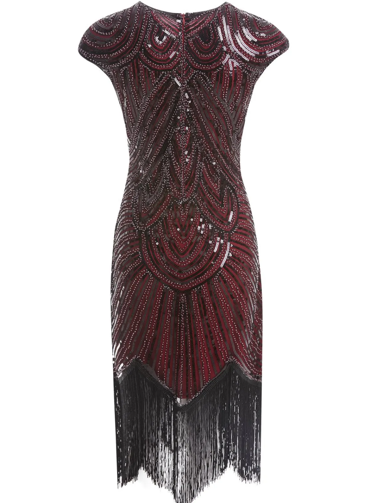 Hot Retro Stage US Only 1920s Sequin Beaded Fringed Dress Wine red