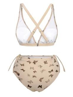 Best Retro Stage [US Warehouse] 1950s Butterfly Mesh Lace-Up Swimsuit Apricot