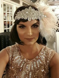 Online Retro Stage [US Warehouse] Apricot 1920s Feather Flapper Headband