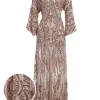 Sale Retro Stage [US Warehouse] Apricot 1920s Sequined Maxi Cover-ups Dress