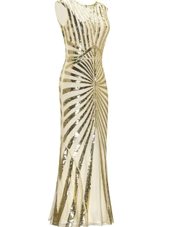 Best Retro Stage [US Warehouse] 1920s Sequin Art Deco Maxi Dress Apricot