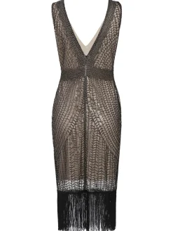 Fashion Retro Stage [US Warehouse] 1920s Sequin Fringe Flapper Dress Apricot