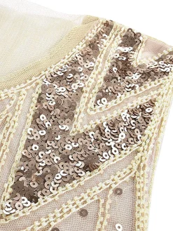Discount Retro Stage [US Warehouse] Sequin Gatsby Maxi Dresses Apricot