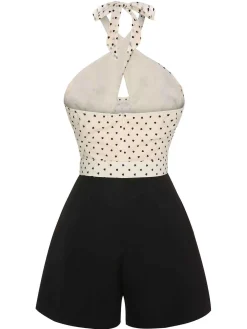 New Retro Stage [US Warehouse] 1950s 3D Heart Halter Patchwork Romper Beige