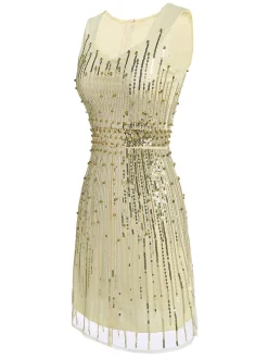 Fashion Retro Stage [US Warehouse] 1920s Sequined Embellished Dress Beige