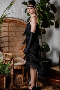 Hot Retro Stage [US Warehouse] Belted 1920s Fringe Gatsby Dress black