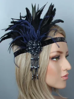 Hot Retro Stage [US Warehouse] Black Blue 1920s Feather Headband
