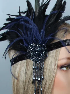 Hot Retro Stage [US Warehouse] Black Blue 1920s Feather Headband