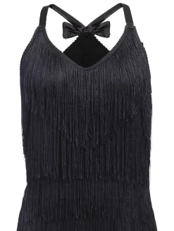 Fashion Retro Stage [US Warehouse] 1920s Back Bow Tassel Flapper Dress Black