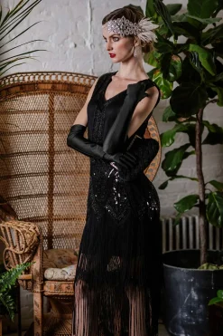 Outlet Retro Stage [US Warehouse] 1920s Beaded Fringed Flapper Dress Black