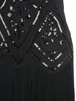 Outlet Retro Stage [US Warehouse] 1920s Beaded Fringed Flapper Dress Black