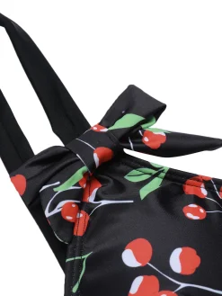 Online Retro Stage [US Warehouse] 1950s Cherry Bow V-Neck Swimsuit Black