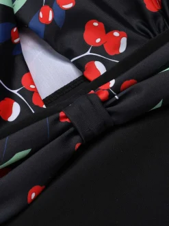 Discount Retro Stage [US Warehouse] Black 1950s Cross Halter Cherry Swimsuit