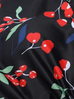 Discount Retro Stage [US Warehouse] Black 1950s Cross Halter Cherry Swimsuit