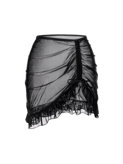 Discount Retro Stage [US Warehouse] 1970s Double-Layered Ruffled Cover-Up Black