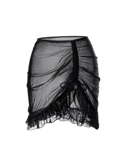 Discount Retro Stage [US Warehouse] 1970s Double-Layered Ruffled Cover-Up Black