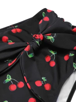 Hot Retro Stage [US Warehouse] 1950s Halter Cherry Bikini Set Black