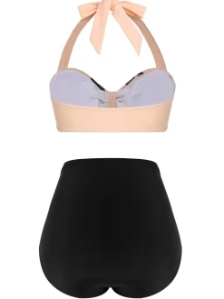 New Retro Stage [US Warehouse] 1950s Halter Butterfly Swimsuit Black