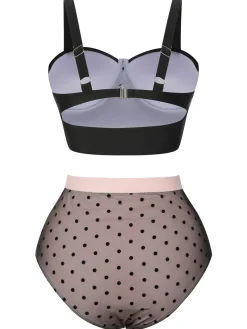 Outlet Retro Stage [US Warehouse] 1960s Polka Dots Mesh Swimsuit Black