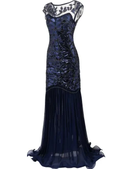 Best Retro Stage [US Warehouse] Black 1920s Sequin Maxi Flapper Dress