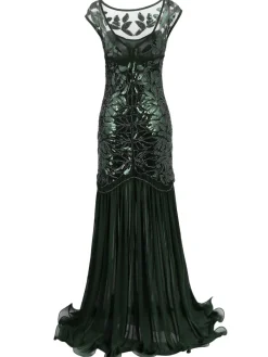 Best Retro Stage [US Warehouse] Black 1920s Sequin Maxi Flapper Dress