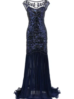 Best Retro Stage [US Warehouse] Black 1920s Sequin Maxi Flapper Dress