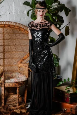 Best Retro Stage [US Warehouse] Black 1920s Sequin Maxi Flapper Dress