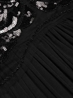 Best Retro Stage [US Warehouse] Black 1920s Sequin Maxi Flapper Dress