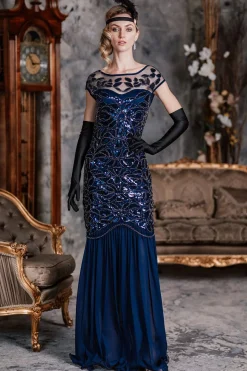 Best Retro Stage [US Warehouse] Black 1920s Sequin Maxi Flapper Dress