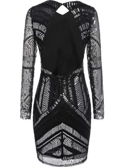Fashion Retro Stage [US Warehouse] 1920s Sequined Geometric Dress Black