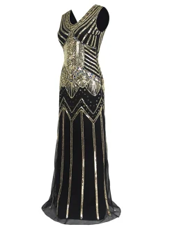 Hot Retro Stage [US Warehouse] 1920s Sequin Flapper Maxi Dress Black