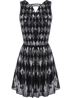 Online Retro Stage [US Warehouse] 1920s Sequined Backless Geometric Dress Black