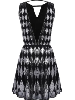 Online Retro Stage [US Warehouse] 1920s Sequined Backless Geometric Dress Black