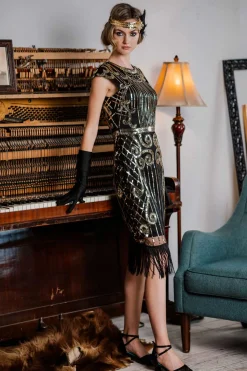Discount Retro Stage [US Warehouse] 1920s Sequined Flapper Dress Black
