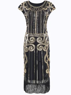 Discount Retro Stage [US Warehouse] 1920s Sequined Flapper Dress Black