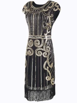 Discount Retro Stage [US Warehouse] 1920s Sequined Flapper Dress Black