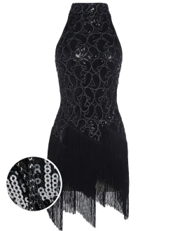 Best Retro Stage [US Warehouse] 1920s Sequined Glitter Dress Black
